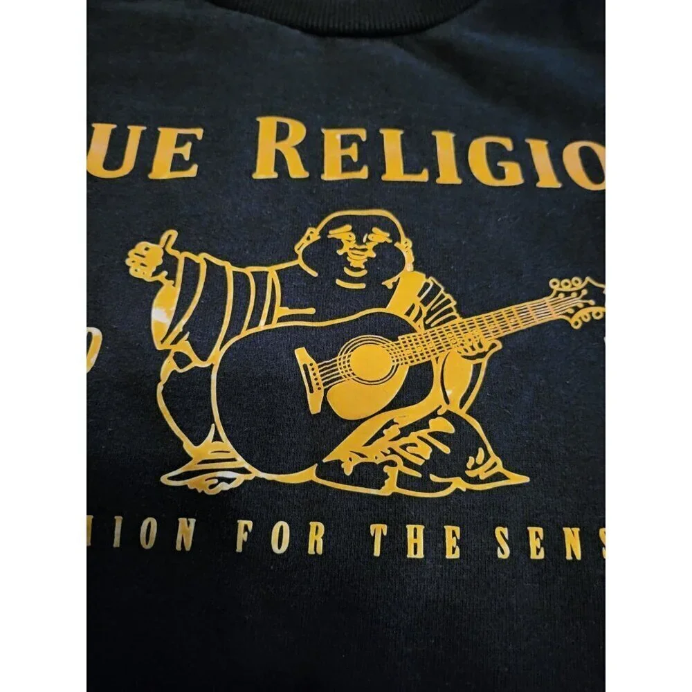 True Religion Mens Black Metallic Buddha Long Sleeve Flee Men's Size XL
